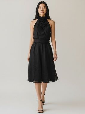 Better Be Black Ruffle Halter Dress
